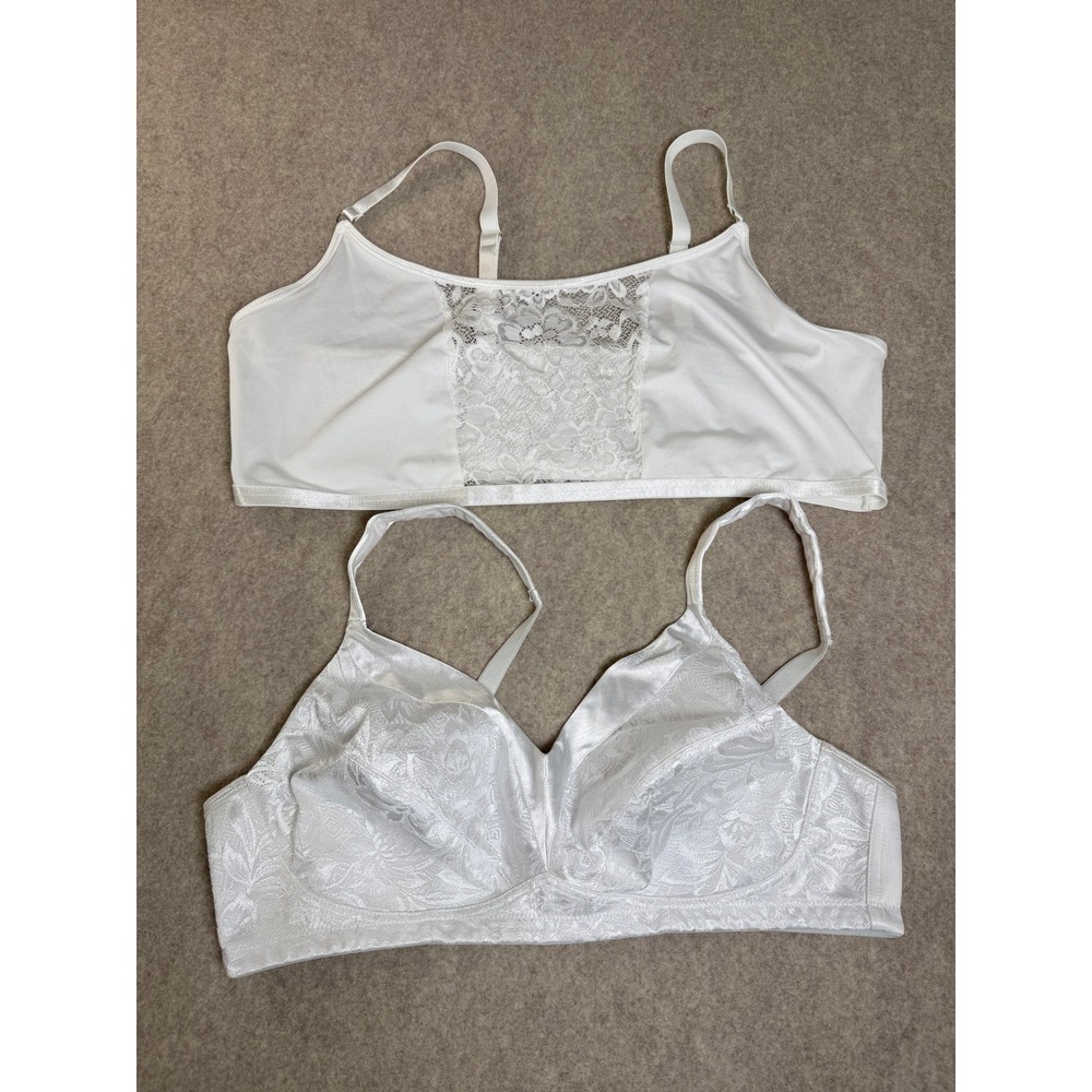 2 Bras Playtex 18 Hour Wireless 42C‎ & Lace Bralette White Floral
